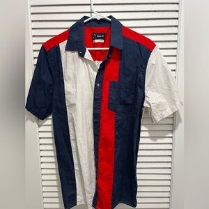 Men’s Medium Red, White, and Blue Button Down Shirt